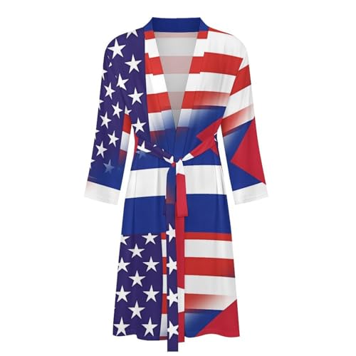 US Cuba Flag Funny Men's Robe Soft Lightweight Bathrobe Long-sleeve Spa Robes4