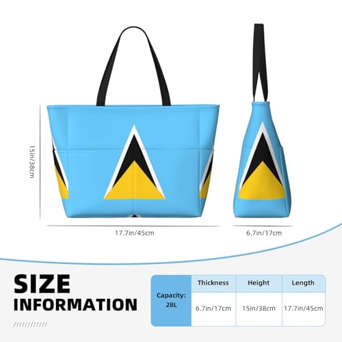 Flag of Saint Lucia It is a large-capacity beach travel bag made of 100% polyester and has 7 pockets that can hold a lot of items.4