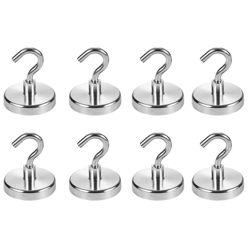 Lonwiner Lot de 8 crochets magnétiques, extra puissants, aimants puissants avec crochets, aimants avec œillet, aimants pour tableau magnétique, crochets à visser