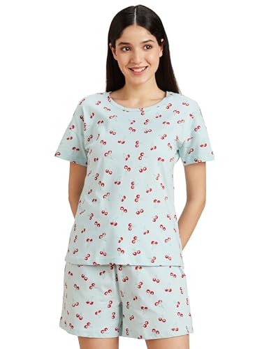 Image of Amazon Brand - Symbol Women Cotton T-Shirt and Shorts Night Suit | Two Piece Set | Regular Fit (Available in Plus Sizes)