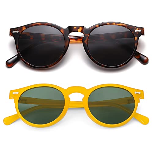 Image of Gleyemor Vintage Polarized Sunglasses for Men Round Sunglasses UV400 Protection Retro Hand-crafted Acetate Frame