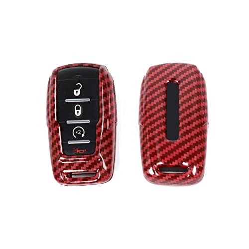 Image of Key Fob Case Cover Key Bag Holder Protection Shell Accessories for Dodge RAM 2018-2026,Red Carbon Fiber