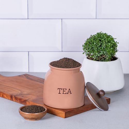 Image of Metallure Home Modern Kitchen Set | Air Tight Containers for Kitchen Storage | Tea Sugar Container Set of 2| Wooden Lid Container | Food-Safe Metal Containers |Jar Container Set for Home(Mocha Mousse)