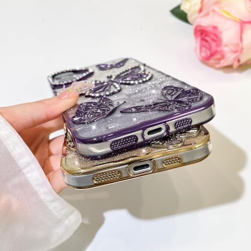 Image of Elzzi Electroplated Diamond Butterfly Phone Cover for iPhone 17 Case, Showcasing Soft TPU, Shockproof, Stylish Back Cover for Girls & Women (Pink)