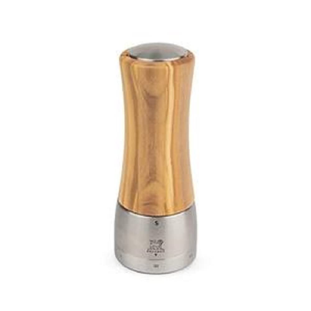 Peugeot - Madras u'Select Manual Salt Mill - Adjustable Grinder - Stainless Steel & Olive Wood, Natural, 16 cm