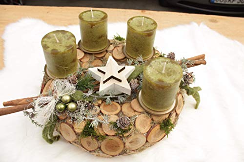 Adventskranz D28cm Weihnachten mit Holzscheiben Kerzen Farbe grün...