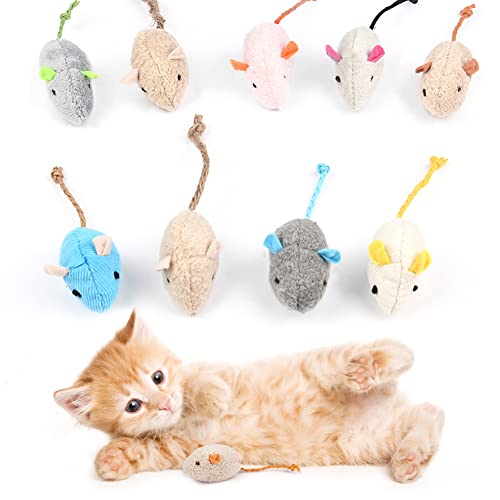 Catnip Jouets Souris, 9pcs Teeth Cleaning Jouet Interactif à l&rsquo;herbe à Chat, Mini Souris en Peluche Jouet à Mâcher à l&rsquo;herbe à Chat pour Kicking, Playing and Indoor Interacting (Color Mix)