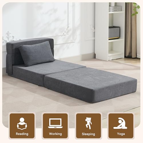 WUTUTUEE Folding Sofa Bed Convertible Floor Couch Foldable Chair Bed with Pillow, Linen Sleeper Chair Futon, Foldable Memory Foam Mattress for Bedroom/Living Room/Dorm/Office の商品画像 5
