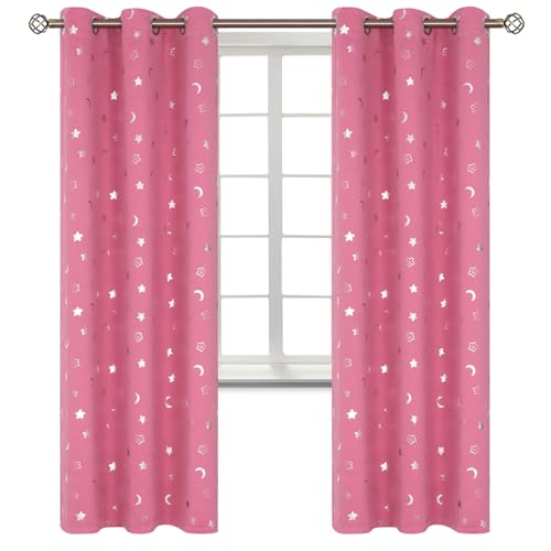 Image of BGment Kids Curtains for Bedroom 84 Inch Length 2 Panels Set, Star and Moon Blackout Curtains for Boys Room Decor, Nursery Thermal Insulated Room Darkening Curtains with Grommet, 38 Wide, Pink