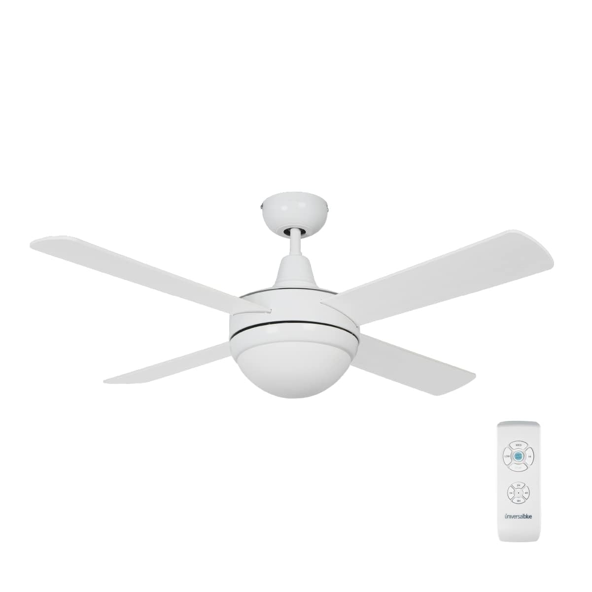 UNIVERSALBLUE Ventilador de Techo Blanco Silencioso con Luz | Ventilador Aspas Reversibles Blanco Madera | Motor Eficiente | Mando a Distancia Control Remoto | Temporizador | Diámetro 106 cm
