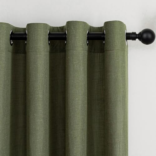 Rideau Vert Olive 140x240cm Rideaux Voilage Salon Moderne Opaque Lumière Douce Translucides et Draperies Intérieurs à Oeillets Décorati Chambre Adult...