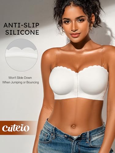 Image of Strapless Bras for Women, XS-XL, Front Closure Anti-Slip Comfortable Bandeau Top, Wavy Edge Padded Bra