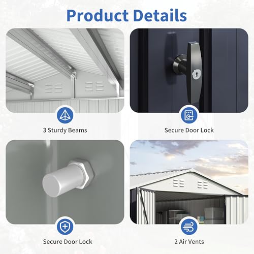 Image of AirWire 12x14 FT Storage Shed,Garden Shed with Updated Frame Structure and Lockable Doors, Metal Tool Sheds for Backyard Garden Patio Lawn,White
