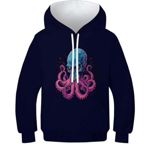 Hoodie enfant pieuvre crâne avec cordon réglable et grande poche frontale protectrice