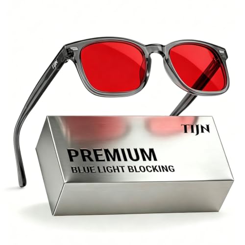 Image of TIJN Premium Blue Light Blocking Glasses for Women Men Computer Gaming Use | Square TR90 Frame Nerd Eyeglasses Anti Blue Ray with Red, Orange, Clear Lens for Computer, Phone, TV and Evening Screen Use