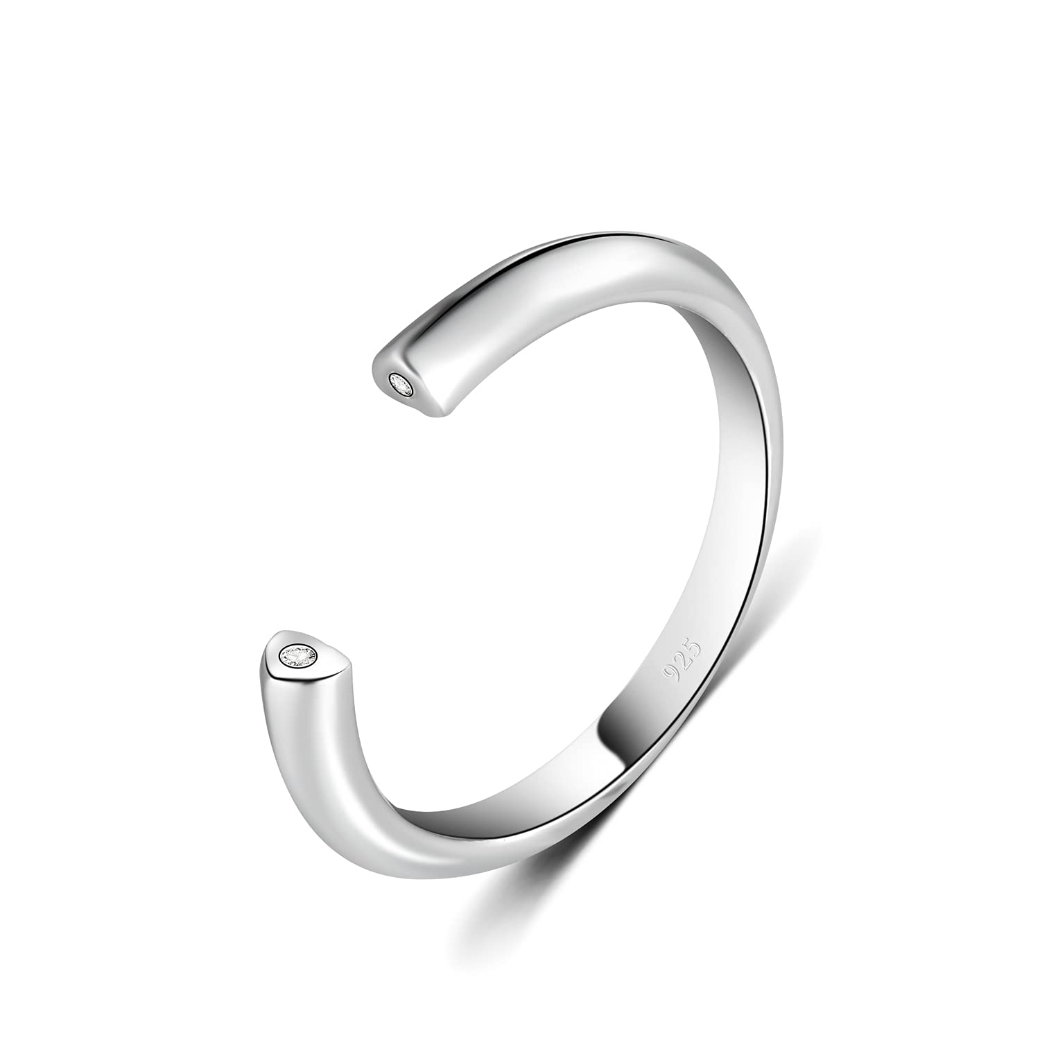 BORUO 925 Sterling Silver Toe Ring, Hypoallergenic Adjustable CZ Band Ring 2mm