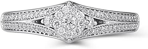 Jewelili Enchanted Disney Fine Jewelry 10K White Gold 1/3 Cttw Diamond Elsa Snowflake Engagement Ring