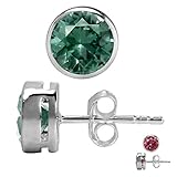 6MM Round Simulated Color Change Alexandrite White Gold Plated 925 Sterling Silver Stud Earrings