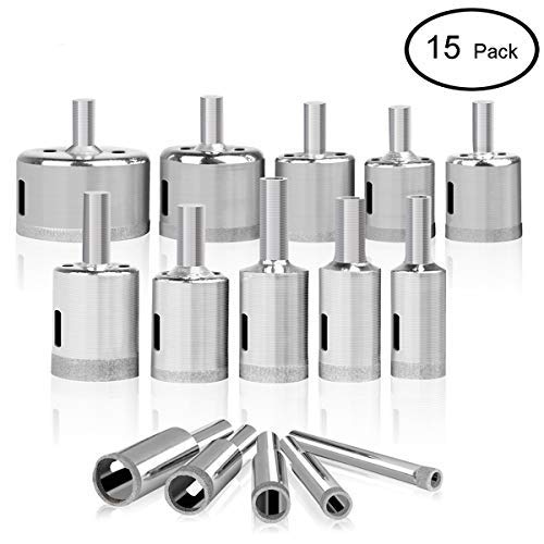 Diamond Hole Saw - 15 pcs Diamond Drill Bit Set Extractor Remover Tools