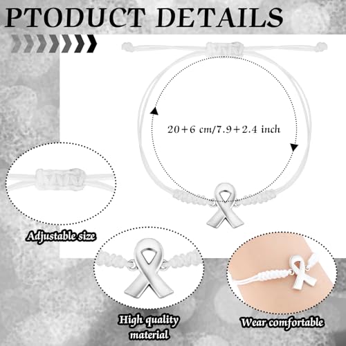 Sasylvia 20 Pcs Lung Cancer Awareness Bracelets Adjustable Cord Stretch White Ribbon Braided Bracelets Inspirational Lung Cancer Gifts for Men Women Jewelry Accessories3