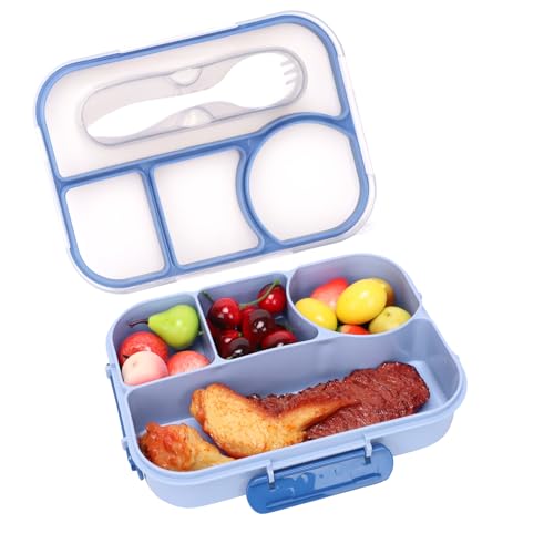 DOINEUFL Fiambrera para niños con compartimentos, 1100 ml, fiambrera a prueba de fugas, para niños con cubiertos, sin BPA, fiambrera con compartimentos para la escuela y viajes