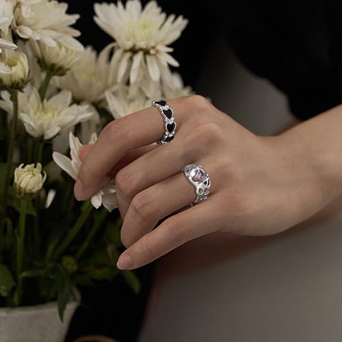 Drperfect 13 PCS Y2k Rings For Women Vintage Irregular Rings for Women Men Chunky Adjustable Rings Gothic Goth Open Moonstone Butterfly Star Pink Heart Cool Statement Ring Aesthetic Accessories Ring Set4