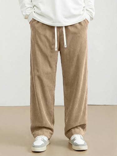 Image of JMIERR Mens Corduroy Pants Wide Leg Baggy Sweatpants | Loose Fit Joggers, Elastic Waist Drawstring, Casual Sweatpants, Vintage Pants, Fall Winter Fashion, Streetwear
