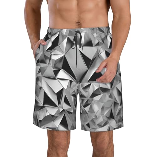 Silver Geometric Figure Print Beach Casual Shorts for Men,Summer Swim Trunks,for Surfing,Running,and Everyday Wear