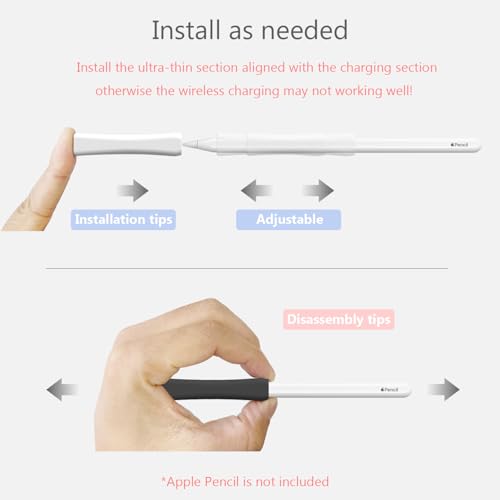 Image of SIXFU Grip Designed for Apple Pencil Pro / 2nd Generation /USB-C Support Magnetic Charging, 2 PCS Cover Accessories Compatible with iPad iPencil Stylus Pen(Black,White)