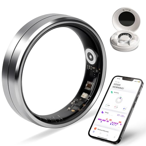 Image of Smart Ring for Women and Men, 5ATM Waterproof Smart Rings Health Tracker with Sleep /Stress /Heart Rate /Activity Monitor, No Subscription, Smart Rings Fitness Tracker for Android iOS, Size 9, Silver