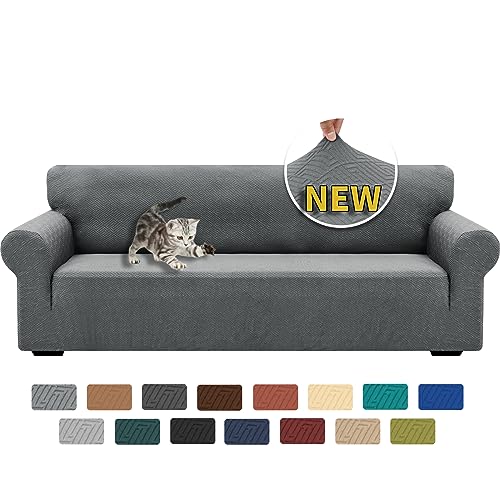 XINEAGE 2025 New Extra Large Couch Cover for 3 Cushion Couch (91'-110')1 Piece Stretch Oversized Sofa Slipcovers Jacquard 4 Seater Furniture Protector Elastic Bottom for Kids,Pet (XL Sofa, Light Gray)