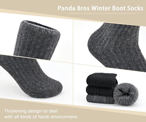 Panda Bros Wool Hiking Socks for Men & Women, Warm Winter Thick Thermal Crew Socks, Cozy Soft Boot Work Socks, 4 Pack3