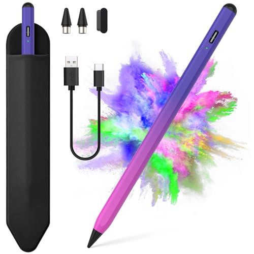 Stylus Pen for iOS&Android Touch Screens, Active Pencil for Samsung, Smart Digital Stylus Pens for Lenovo/Huawei/Vivo/Mi Tablets, iPhone/Google Pixel Smart Phones Drawing&Writing (Purple Rose Red)