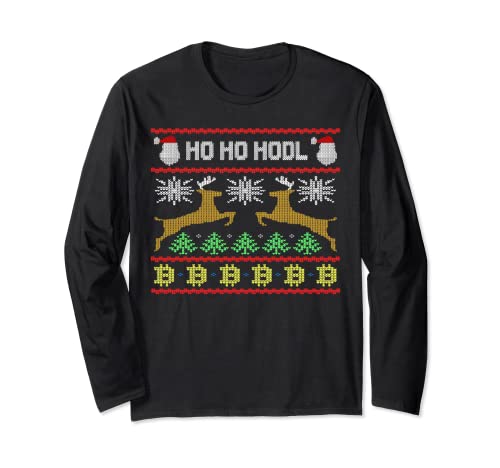 HO HO HODL Bitcoin Ugly Christmas Cryptocurrency Jersey Manga Larga