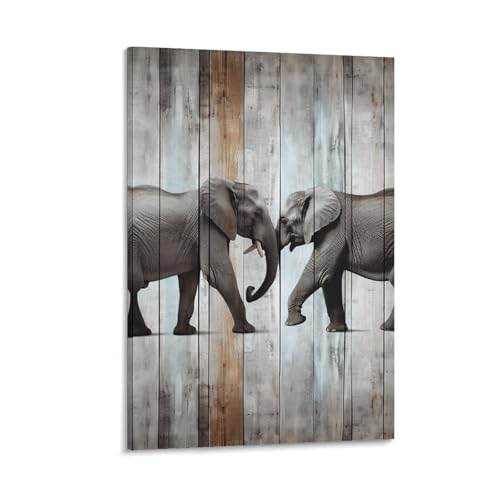 Toile murale éléphant avec cadre en bois : le tableau idéal pour déco de salle de bain
