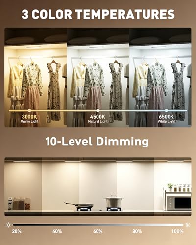 Image of Under Cabinet Light Wireless with Remote, 15 Color RGB Magnetic Led Light Bar, 48-LED Rechargeable Closet Lights, 3 Timer & 4 Modes, Stick on Lights for Kitchen, Pantry, Bedroom, Stairs