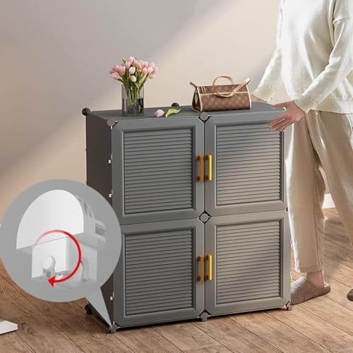 Image of Modular Shoe Rack Organizer with Drawer Storage, Multi-Layer Foldable Shoe Cabinet with Dustproof Doors for Home Entryway Bedroom (Grey, 4-Door)