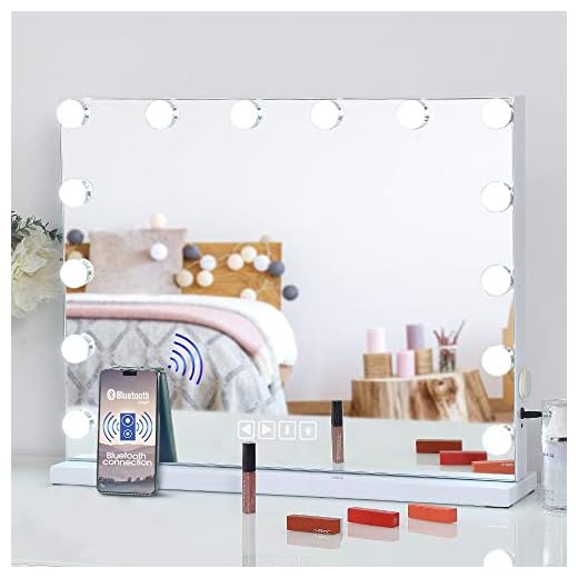 FENCHILIN Large Vanity Mirror with Lights and Bluetooth Speaker,Hollywood Lighted Makeup Mirror with 14 Dimmable LED Bulbs for Dressing Room & Bedroom, Tabletop or Wall-Mounted
