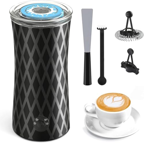 Morpilot 4-in-1 Elektrischer Milchaufschäumer, 240 ml, 400 W, Strix Temperaturregelung, Leiser Betrieb, Schwarz, Edelstahl, für Kaffee, Cappuccino, Gitter