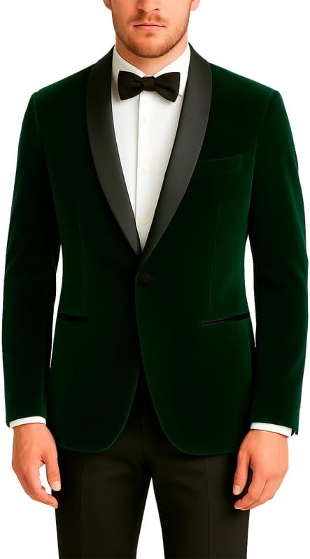 Adam Baker Men's Velvet Dinner Jacket, One Button Tuxedo Blazer with Satin Shawl Collar - Slim Fit for Wedding & Prom