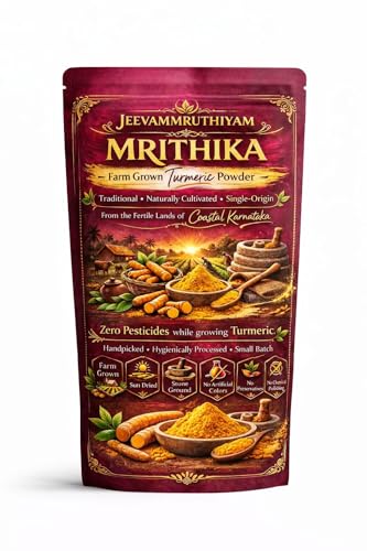 Turmeric Powder | Sun-Dried Haldi Powder | High Curcumin Manjalpodi | TURMERIC Stone-Grounded only after order | Pesticide-Free Arishina, No Additives Pasupu | MRITHIKA Farm-Grown curcuma longa Coastal Karnataka 500gm
