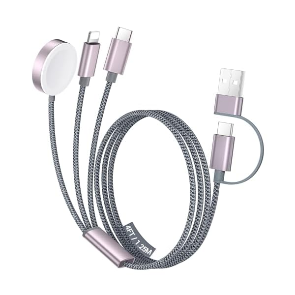 Temdan for Travel Essentials,3 in 2 USB C Cable for Apple Watch Charger/iPhone 17 Charger/Lightning,Multi Charging Cable Cord,Vacation Camping Essentials,Portable Designed for iWatch &iPhone 16-12-4FT