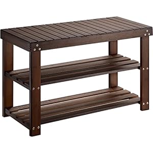 Pipishell Bamboo Shoe Rack Bench, 3 Tier Sturdy Shoe Bench, Storage Shoe Organizer, Holds up to 300lbs for Entryway Bedroom Living Room Balcony, Brown Pipishell Bamboo Shoe Rack Bench 3 Tier Sturdy Shoe Bench Storage Shoe Organizer Holds up to 300lbs for Entryway Bedroom Living Room Balcony Brown