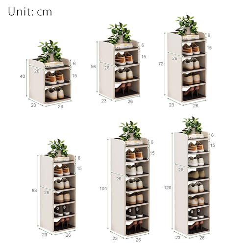 Étagère à chaussures étroite verticale grande capacité blanc bois de santal - 4