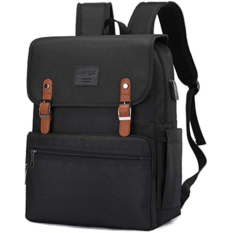 Anti Theft Laptop Backpack Men Women Vintage Backpack Bookbag School College Backpacks Stylish Water Resistant Backpack with USB Port Fashion Black Fits 15.6 Inch Laptop and Notebook Cover