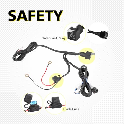 Image of AKD LED Light Bar Wiring Harness Kit - 12V 40A Relay Fuse Rock Switch for Offroad Driving Lights - Nylon Harness for Truck Pickup ATV UTV SUV Boat