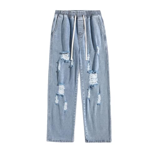 Men Baggy Ripped Jeansripped Trousers Hip Hop Loose Solid Color Oversized Straight Jeans