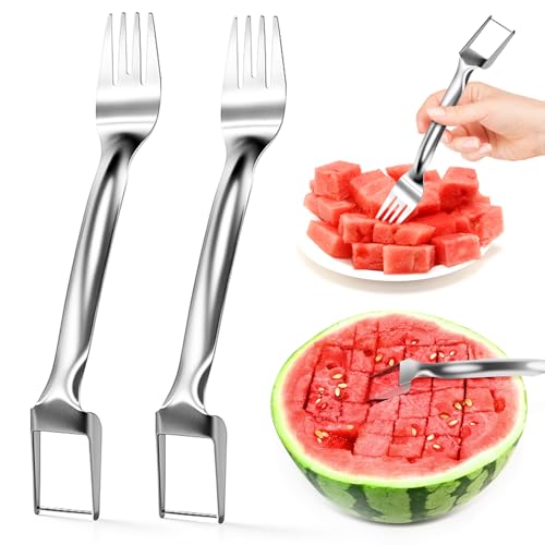 Dual-Head Stainless Steel Watermelon Knife and Fork - 2-in-1 Fruit Slicing Tool for Camping and Home Kitchen