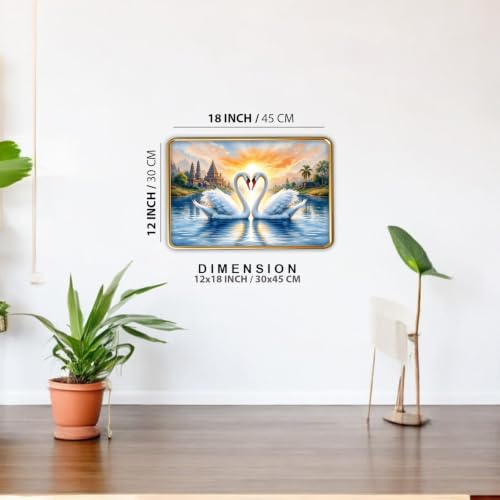 Image of Vastu Swan Pair Photo Frame, Gold, Slim, Sparkle Coated Lamination, 12x18 Inch, for Living Room and Office (Design 7, 30L x 45W cm)