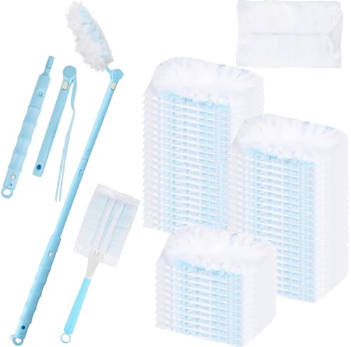 52 Stück Staubmagnet Kompatibel mit Swiffer Staubmagnet Nachfüllpack,Einweg Magnet Staubwedel Kompatibel mit Swiffer Duster, zur Reinigen von Tierhaare Staub Schmutz (50 Tücher+2 Griffe, Blau)
